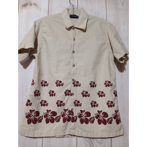 Wrangler‎ Shirt Ladies Large Cream Maroon Button Front Short Sleeve - Picture 1 of 6